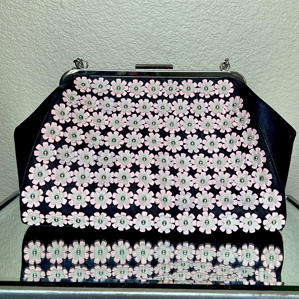 Like new Nicoli, black bag with pink and beige flowers
